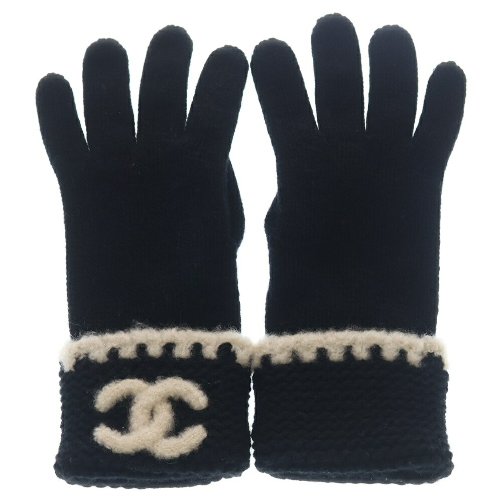 CHANEL(シャネル) ココマーク カシミール 編み物 地球儀 グローブ 黒いこと レディース【中古】【座標軸A】【色合い黒いこと】【オンライン制限事項商いもの】