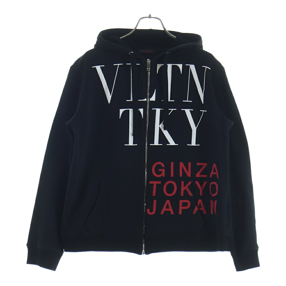 VALENTINO(ヴァレンティノ) 大きさ:M 19AW GINZA TOKYO JAPAN 銀座シックス制限事項 ロゴタイプ刷り上げる ジップアップ スウェットパーカー 黒いこと SV3MF04A5A1【中古】【座標軸A】【色合い黒いこと】【オンライン制限事項商いもの】