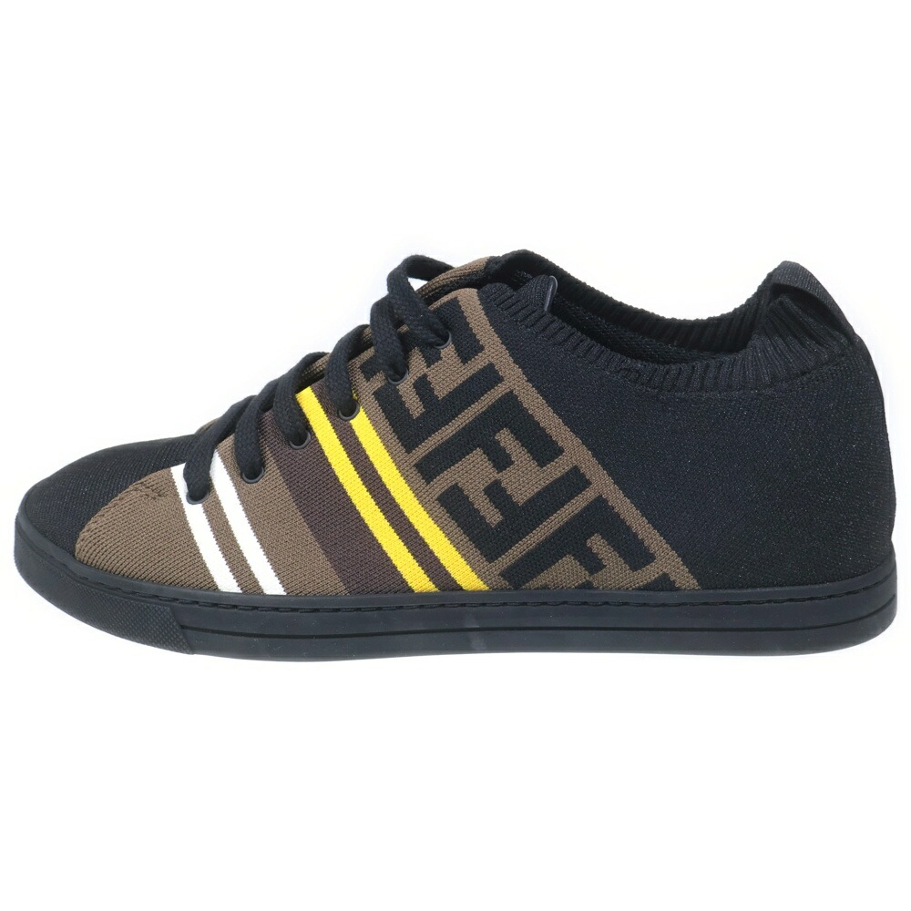 FENDI(フェンディ) 大きさ:7 編み物スニーカー ローカットシューズ 黒いこと/黄色/赤銅色【中古】【座標軸A】【色合いマルチ色合い】【オンライン制限事項商いもの】