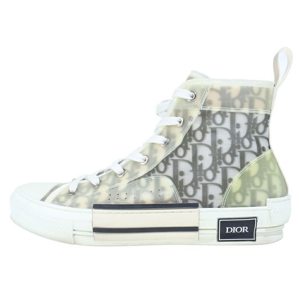 DIOR(クリスチャンディオール) 大きさ:41 19AW B23 HIGH TOP OBLIQUE SNEAKERS オブ漏れる 総柄 ハイカットスニーカー 白いこと/黒いこと 3SH118YJP【中古】【度合いB】【色つや白いこと】【取りまわしバス発着場新宿】