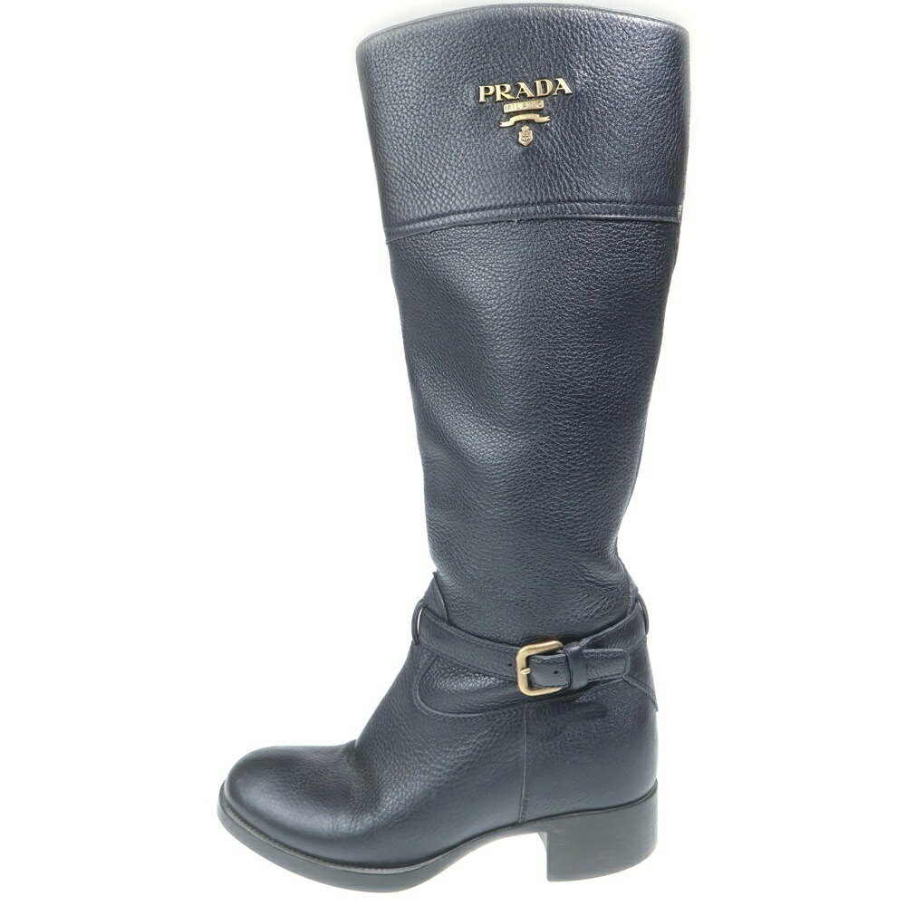 PRADA(プラダ) 大きさ:37 ロゴタイプ ロングブーツ 黒いこと なめし革 1W687C【中古】【座標軸B】【色合い黒いこと】【オンライン制限事項商いもの】