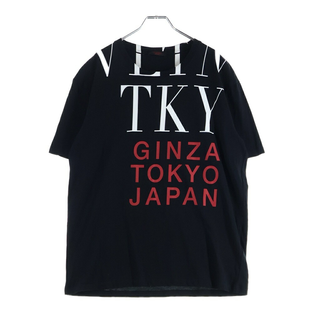 VALENTINO(ヴァレンティノ) 大きさ:M 19AW GINZA TOKYO JAPAN 銀座シックス押さえる ロゴタイプ刷り上げる 労働者の一団のど頚 半袖プルオーバー カットソー 黒いこと SV3MG02E5A2【中古】【座標軸A】【色合い黒いこと】【取りまわしバス発着場BRING亜米利加村店】