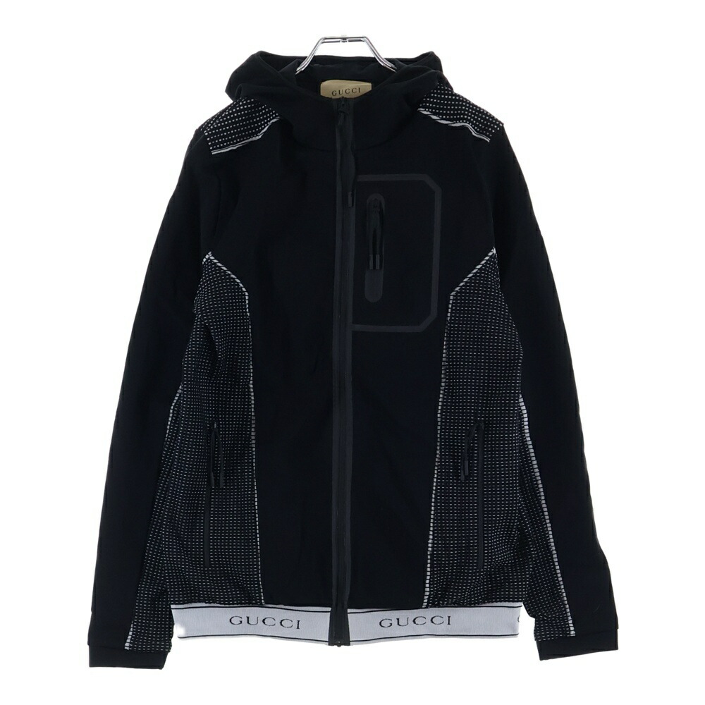 GUCCI(グッチ) サイズ:L インターロッキングG ロゴジャガード ジップアップ フーデッド ジャケット ブラック 703361【中古】【程度B】【カラーブラック】【取扱店舗BRING京都河原町店】