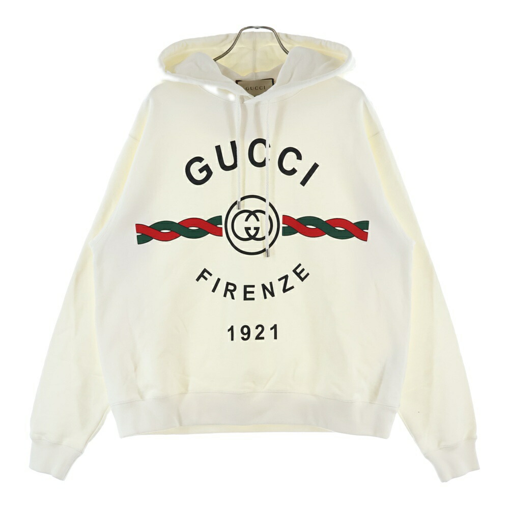 GUCCI(グッチ) 大きさ:S 24AW FIRENZE 1921 HOODED SWEAT SHIRT フリンジ ロゴタイプ刷り上げる プルオーバースウェットパーカー フーディー 白いこと 646953 XJD70【中古】【座標軸B】【色合い白いこと】【取りまわしバス発着場渋谷】