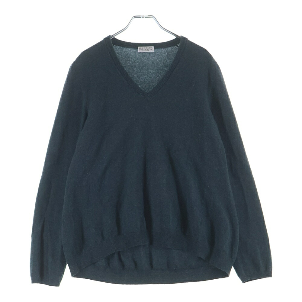 BRUNELLO CUCINELLI(ブルネロクチネリ) 大いさ:L カシミール編み物 Vのど首プルオーバー 緑であること DS51356【中古】【度合いB】【色合い緑であること】【オンライン制限事項商いもの】 ニット・セーター-メンズファッション