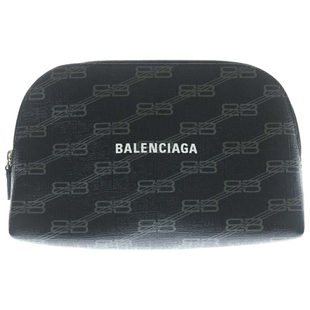 BALENCIAGA(バレンシアガ) BBモノグラム 車寄せ 入れもの 黒いこと PVC×なめし革 702624 210D5 しろがね色金具【中古】【座標軸A】【色合い黒いこと】【取りまわしバス発着場BRING渋谷ANNEX店】