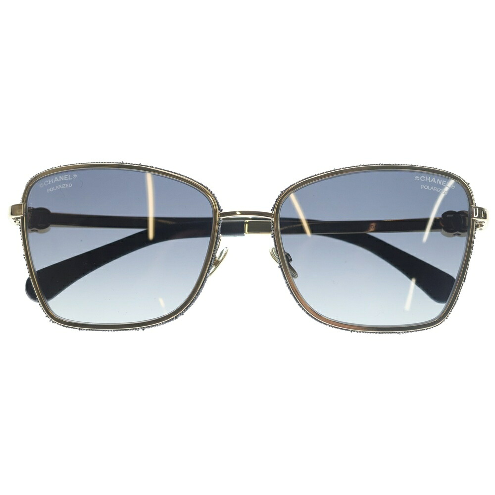 CHANEL(シャネル) サイズ:57□18 キャッツアイシェイプ サングラス ゴールドフレーム ブラックレンズ カーフスキン&times;デニム 57□18 4289-Q【新古品/中古】【程度S】【カラーゴールド】【取扱店舗BRING心斎橋店】｜ブランド買取・販売　BRING