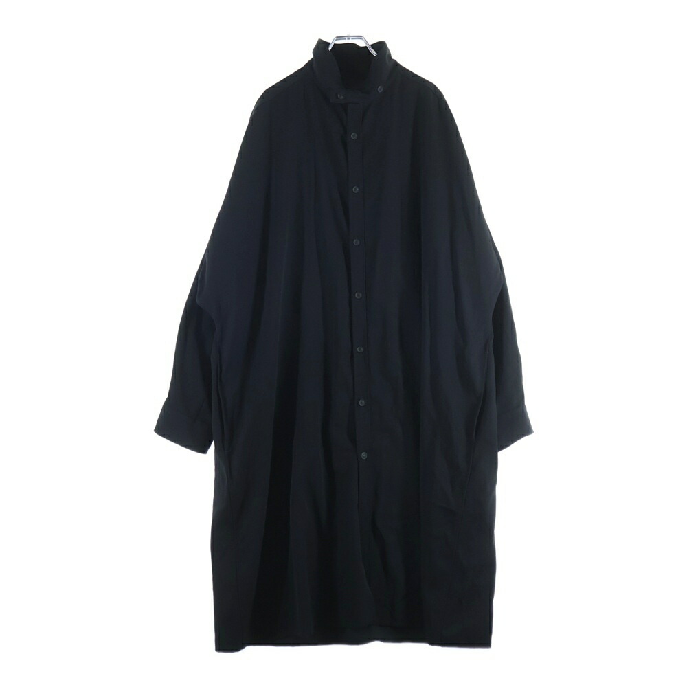 Yohji Yamamoto POUR HOMME(ヨウジヤマモト プールオム) サイズ:1 19SSLong Blouse Wrinkled Gabardine ロング 長袖シャツ HH-B22-100 ブラック【中古】【程度B】【カラーブラック】【取扱店舗新宿】
