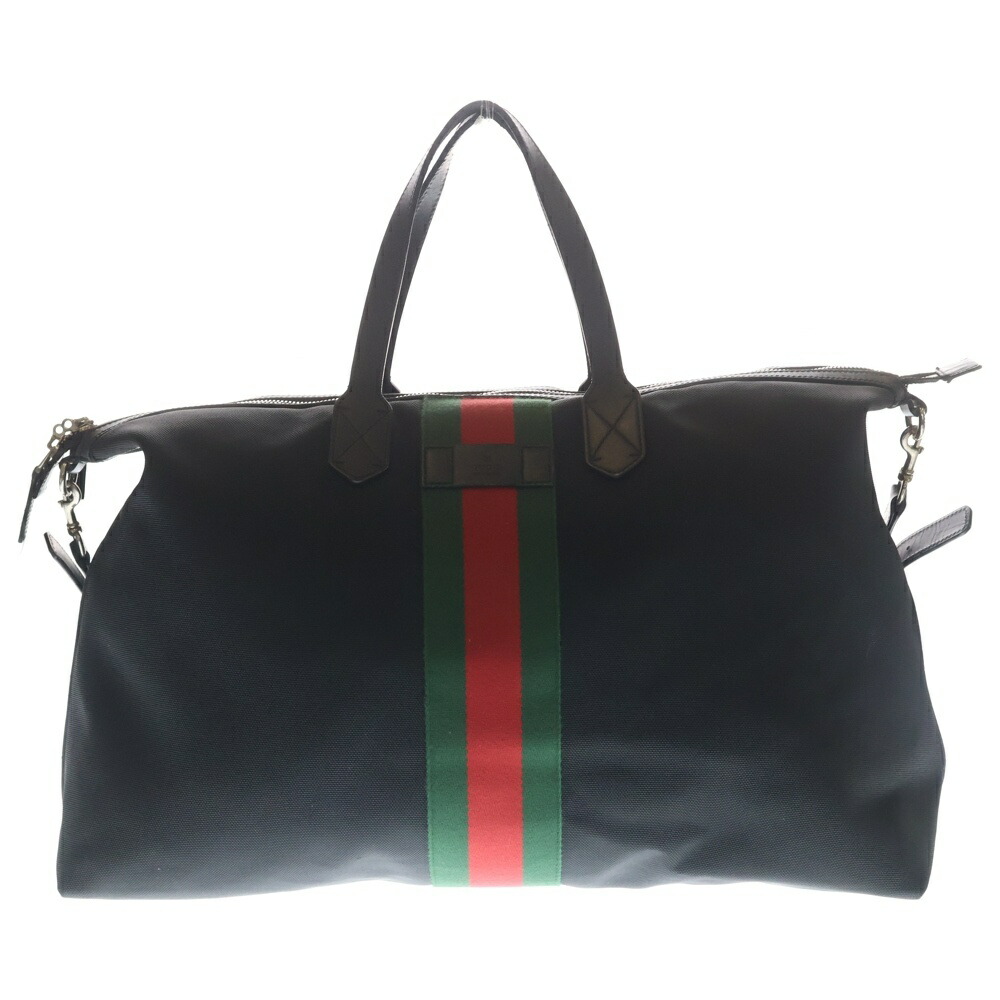 GUCCI(グッチ) シェリー酒生産ライン 帆布×なめし革 2WAY ボストンバッグ 353406 黒いこと【中古】【座標軸B】【色合い黒いこと】【取りまわしバス発着場BRING亜米利加村店】