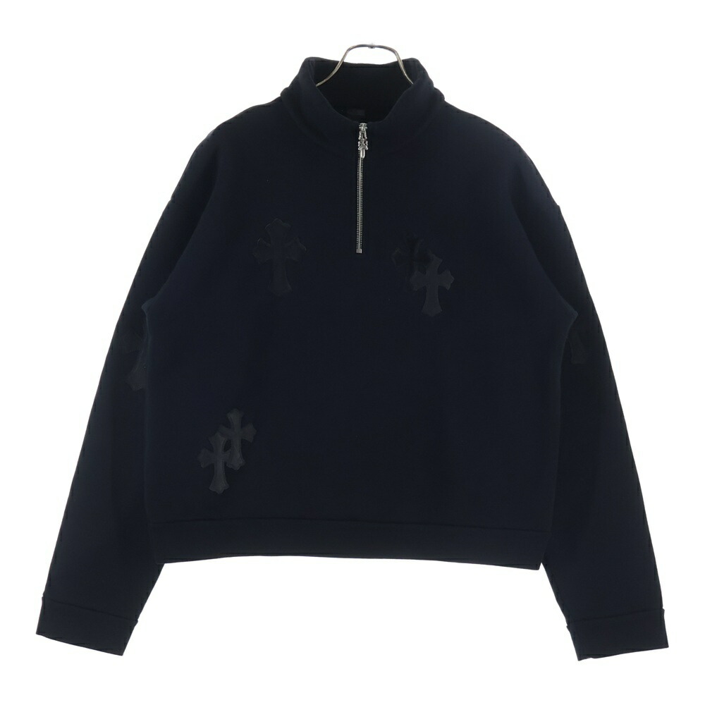 CHROME HEARTS(クロムハーツ) 大きさ:M Y NOT ハラコレザークロスパッチハーフジップスウェットスウェット 黒いこと【新古品/中古】【度合いS】【色つや黒いこと】【取りまわしバス発着場BRING仙台店】