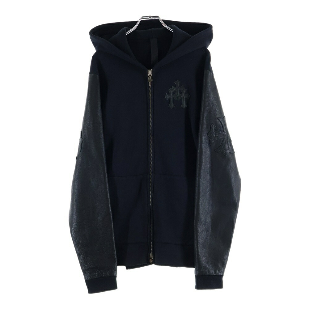 CHROME HEARTS(クロムハーツ) 大きさ:M Y NOT 固定ディスク ZIP 袖なめし革うつり変わりはりつけ台継ぎ切れ ジップパーカー【中古】【度合いB】【色つや黒いこと】【取りまわしバス発着場OneStyle新宿店】