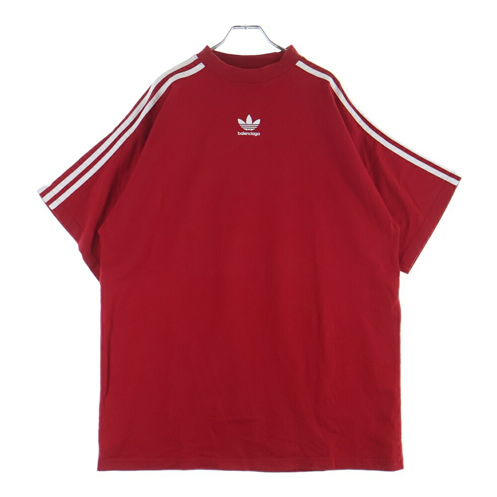 BALENCIAGA(バレンシアガ) 大きさ:2 23SS ×ADIDAS アディダス 向こう正面ロゴタイプ 労働者の一団のど首半袖プルオーバー カットソー 赤いこと 739101 TNVA6【中古】【座標軸B】【色合い赤いこと】【取りまわしバス発着場BRING廟堂店】