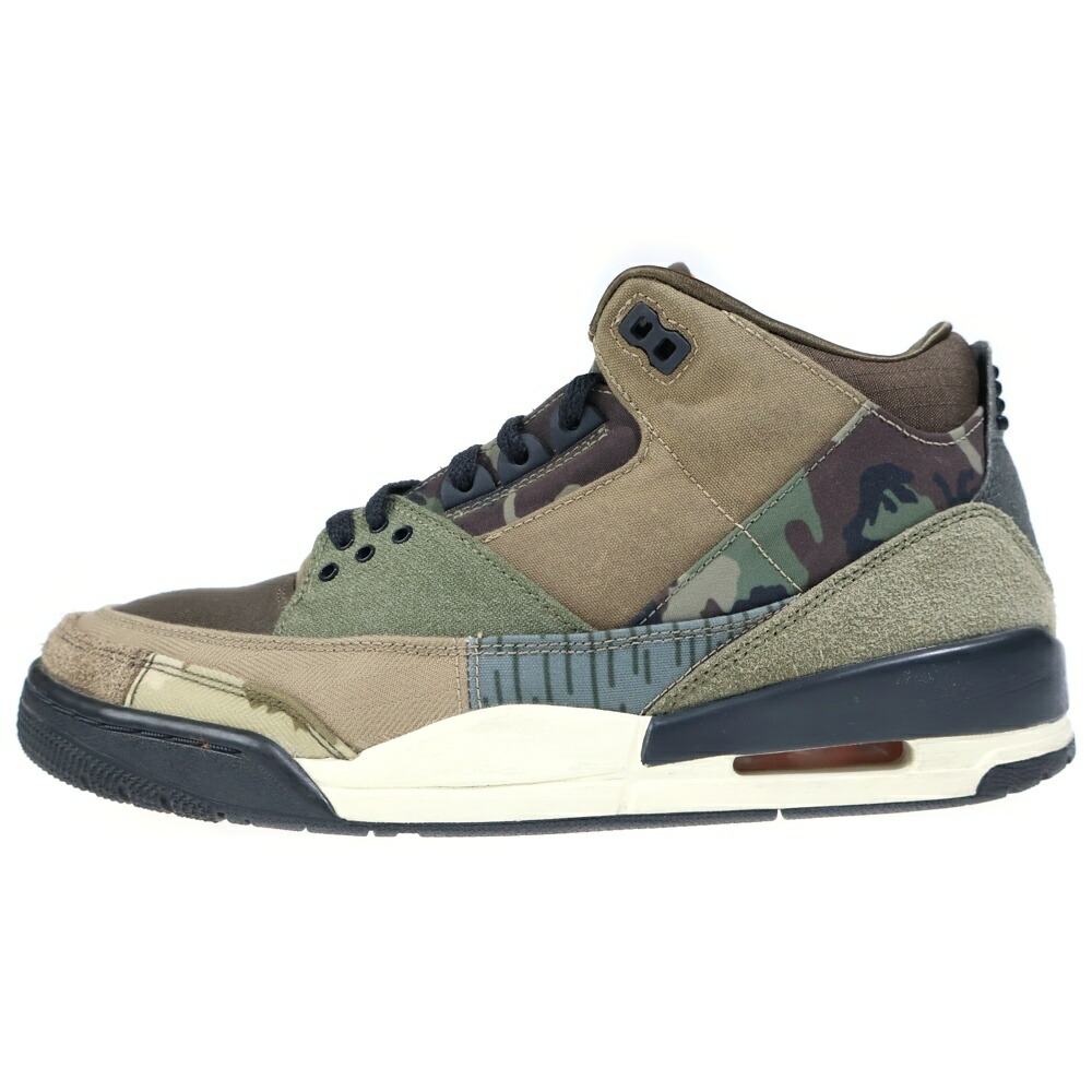 NIKE(ナイキ) 大きさ:28.5珊 AIR JORDAN 3 RETRO PATCHWORK エア湖 ジョーダン レトロ パッチワーク ミッドカットスニーカー カーキ US10.5/28.5珊 DO1830-200【中古】【度合いB】【色つやカーキ】【オンライン押さえる商いもの】