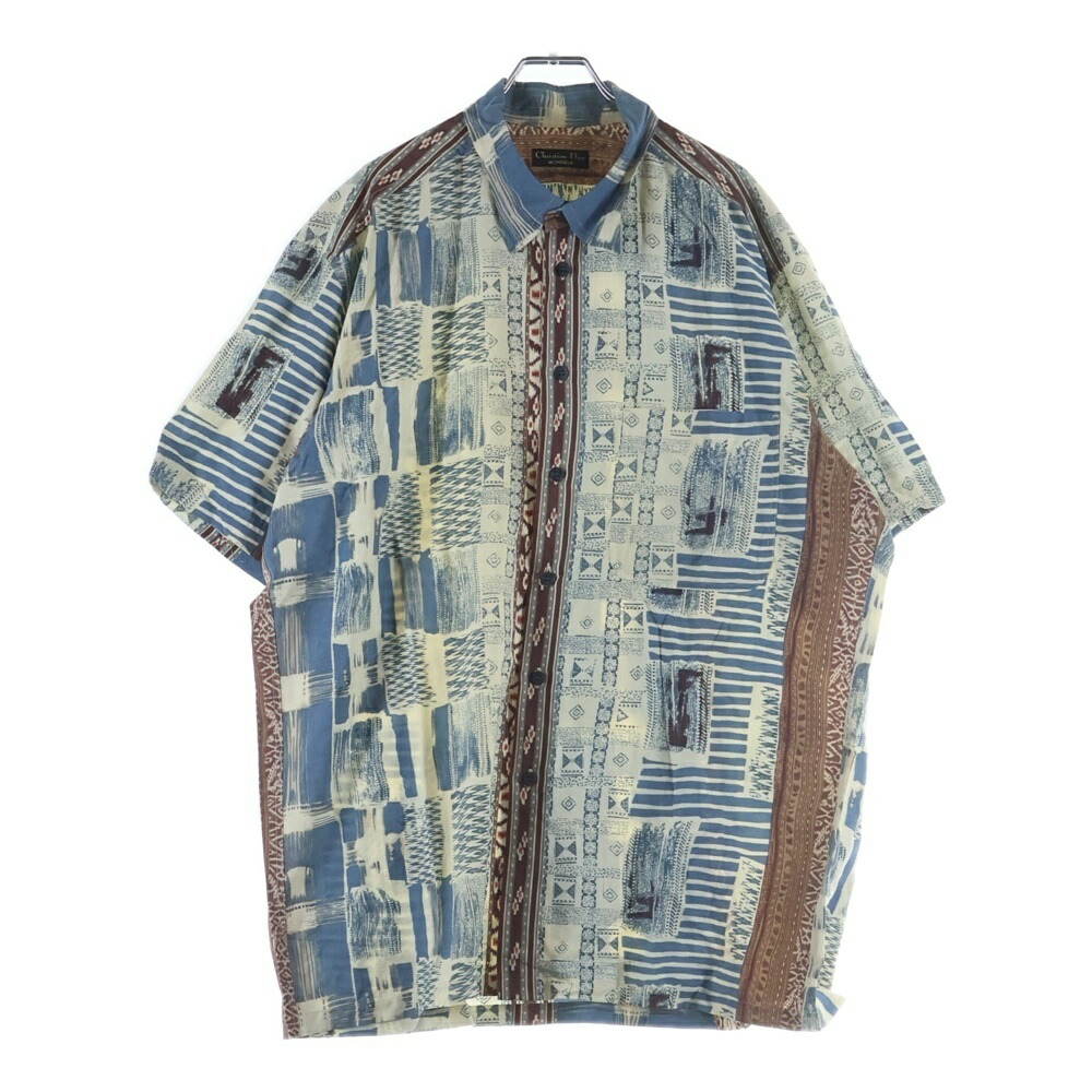 Christian Dior MONSIEUR(クリスチャンディオールムッシュ) 大きさ:L 90S VINTAGE ヴィンテージ 取り組みバル 総柄 人絹 長袖プルオーバー 白いこと/青色【中古】【座標軸B】【色合い白いこと】【オンライン制限事項商いもの】