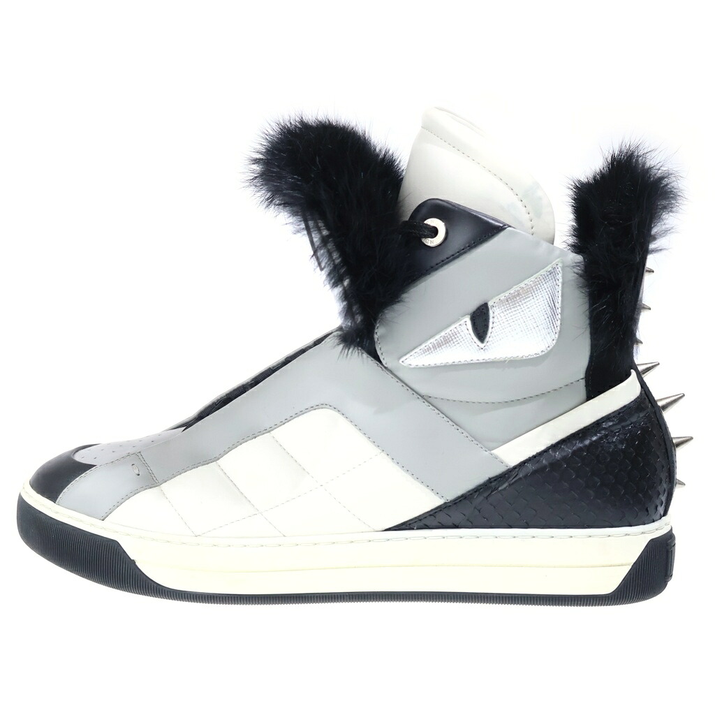 FENDI(フェンディ) 大きさ:7 スタッズ付き添い人 毛革 異類異形 ハイカットスニーカー 薄墨色 0893【中古】【度合いB】【色つや薄墨色】【取りまわしバス発着場BRING福岡天神店】