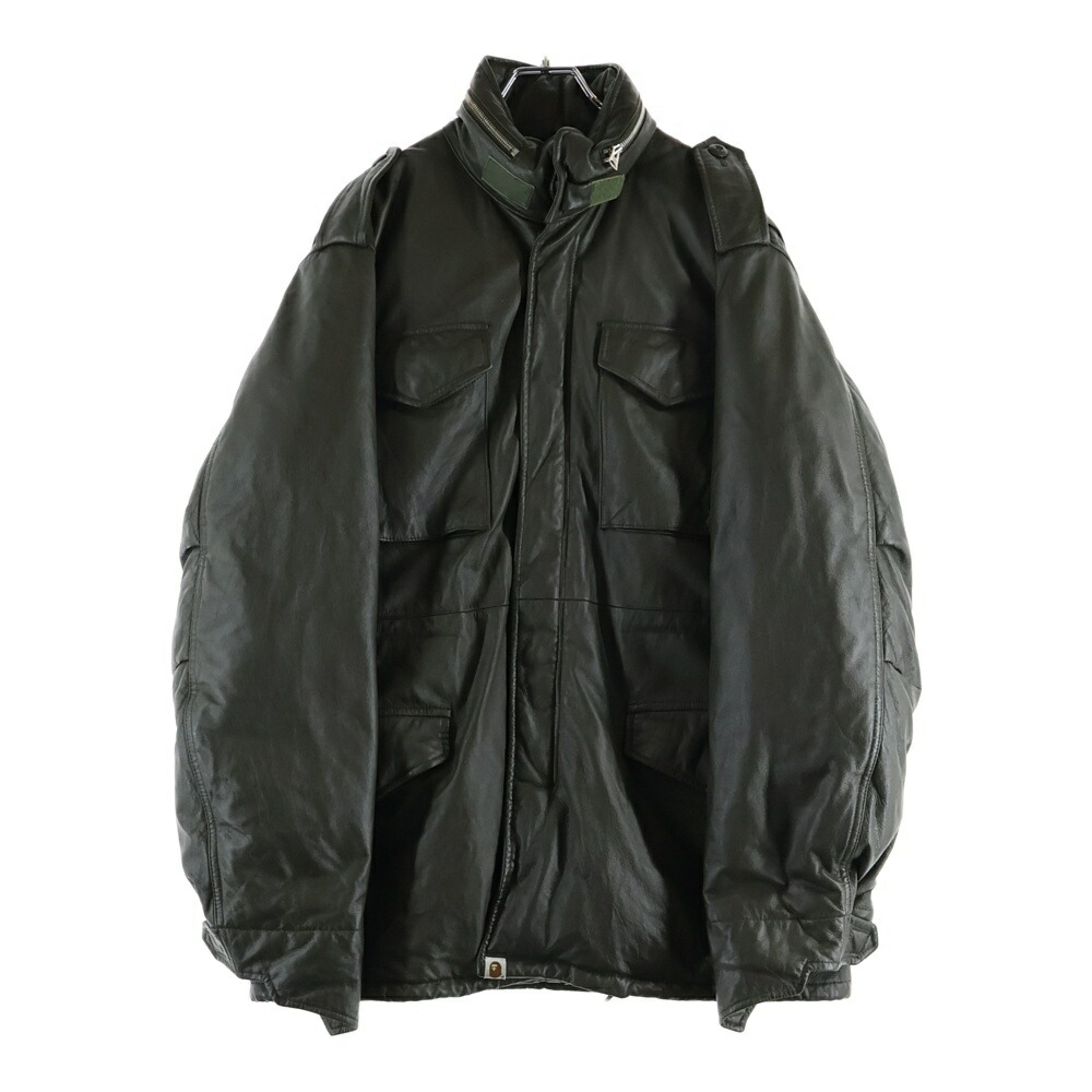 A BATHING APE(アベイシングエイプ) サイズ:L OLD 初期タグ カウレザー 牛革 M65 中綿 ミリタリージャケット カーキ【新古品/中古】【程度S】【カラーカーキ】【オンライン限定商品】