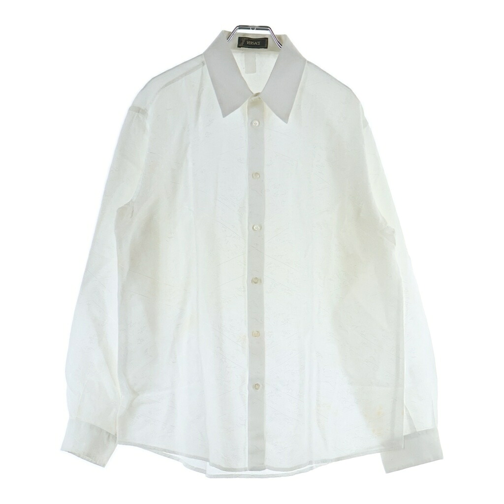 VERSACE(ヴェルサーチ) サイズ:52 ウイングカラー シルク 長袖シャツ ホワイト【中古】【程度B】【カラーホワイト】【取扱店舗AWESOME原宿店】｜ブランド買取・販売　BRING