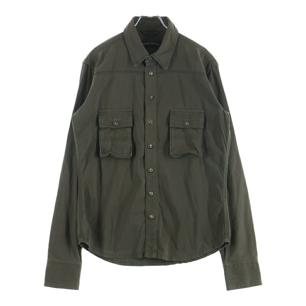 CHROME HEARTS(クロムハーツ) 大きさ:SM ARMY FBRC アーミーシャツ BSフレアボタンミリタリー長袖プルオーバー【中古】【度合いB】【色つやカーキ】【取りまわしバス発着場OneStyle新宿店】