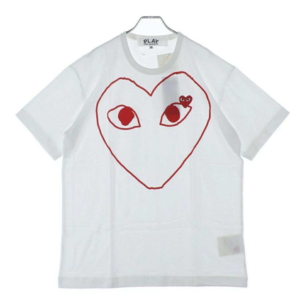 PLAY COMME des GARCONS(プレイコムデギャルソン) 大きさ:XL Red Heart Print Short-Sleeved T-Shirt レッドハートプリント半袖プルオーバー カットソー 白いこと/赤いこと AZ-T100-051-1【新古品/中古】【座標軸S】【色合い白いこと】【取りまわしバス発着場渋谷】
