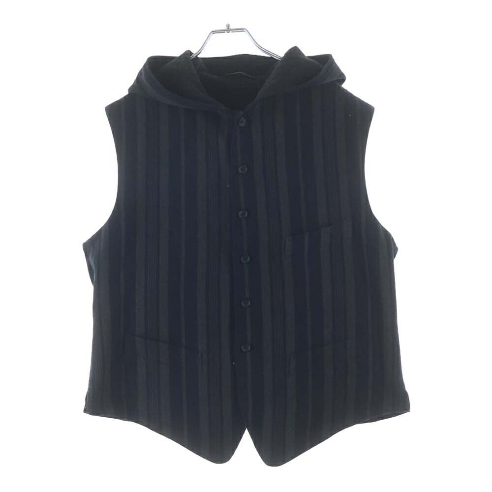 Yohji Yamamoto POUR HOMME(ヨウジヤマモト プールオム) 大きさ:3 24AW LOOK34 C/S Nep ST Food Vest 黒いことコットンシルクフードベスト HO-V10-058-1-02 黒いこと/薄墨色【中古】【度合いA】【色つや黒いこと】【取りまわしバス発着場BRING渋谷ANNEX店】
