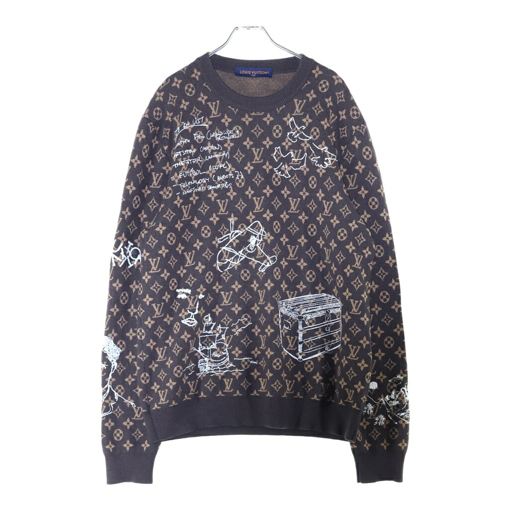LOUIS VUITTON(ルイヴィトン) 大きさ:XL 23AW MONOGRAM KNIT RM232 ZLL HPN95W モノグラム総柄 クルーネックニットセーター 赤銅色【中古】【度合いB】【色つや赤銅色】【取りまわしバス発着場BRING心斎橋店】