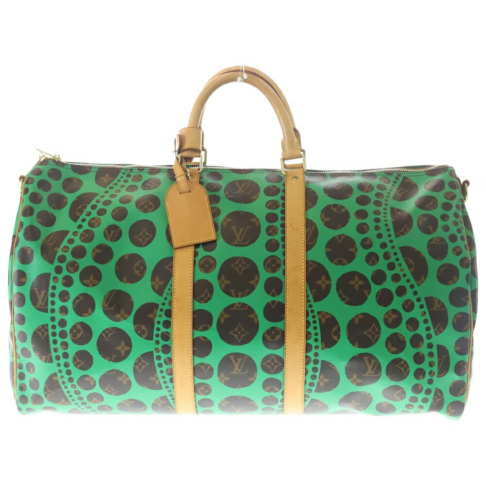 LOUIS VUITTON(ルイヴィトン) 大きさ:- ×YK 草間彌生 モノグラム キーポル55 PVC なめし革 ボストンバッグ 赤銅色/緑であること M40696【中古】【度合いB】【色つや赤銅色】【取りまわしバス発着場BRING心斎橋店】
