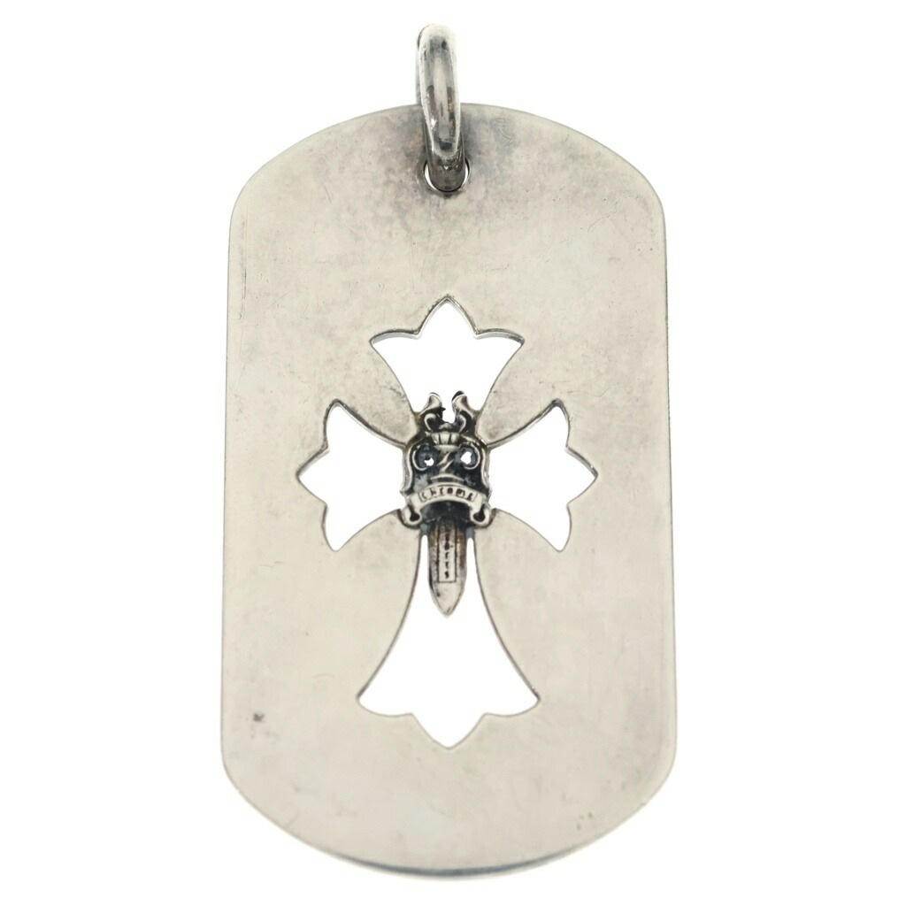 CHROME HEARTS(クロムハーツ) D TAG LRG DAGGER ダガーカットアウトドッグタグ ラージドッグタグネックレストップ【中古】【度合いB】【色つやしろがね色】【取りまわしバス発着場渋谷】