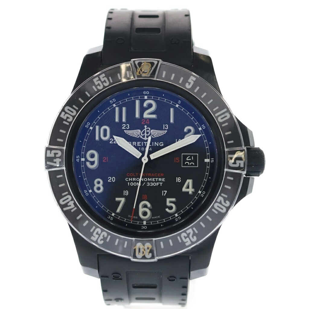 BREITLING(ブライトリング) X74320E4 コルトスカイレーサー 黒文字盤 デイト ブライトライト×天然ゴム/QZ 石英 ウオッチ【中古】【座標軸B】【色合い黒いこと】【取りまわしバス発着場BRING有楽町マルイ店】