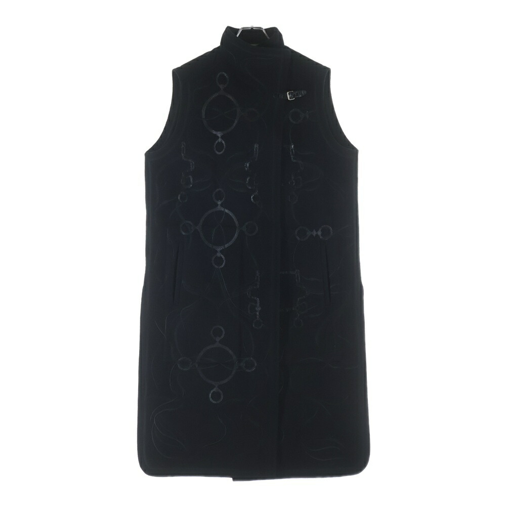 HERMES(エルメス) 大きさ:36 刺しゅうデザインカシミアロングジレ 黒いこと レディース H2H0137DA【中古】【度合いA】【色つや黒いこと】【取りまわしバス発着場BRING京都河原町店】