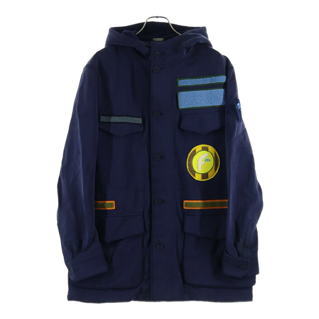 FENDI(フェンディ) サイズ:48 MULTI PATCH BLOUSON HOODED JACKET マルチパッチ付き フード付きジャケット コート ネイビー FW0852【中古】【程度B】【カラーネイビー】【オンライン限定商品】