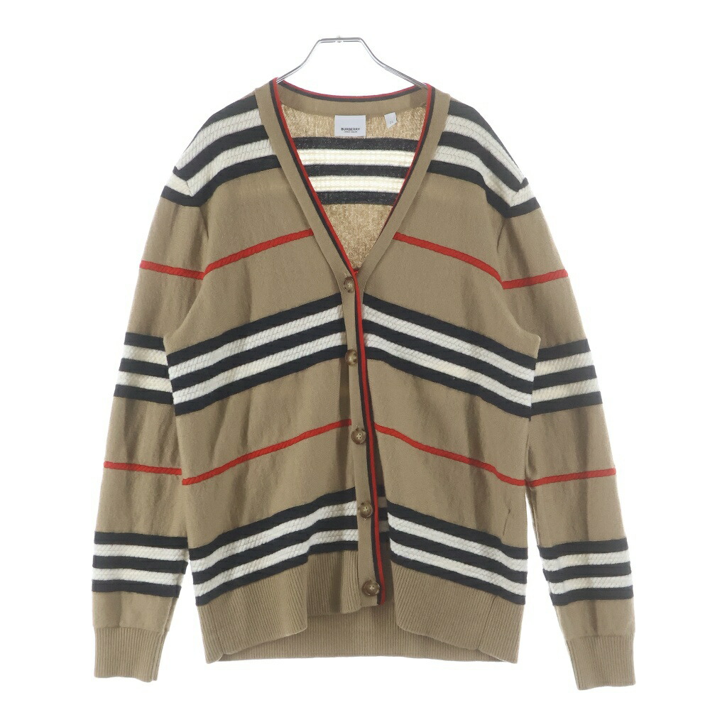 BURBERRY(バーバリー) 大きさ:XL ボーダーニットカーディガン 赤銅色 レディース 8084328【中古】【座標軸B】【色つや赤銅色】【オンライン押さえる商いもの】
