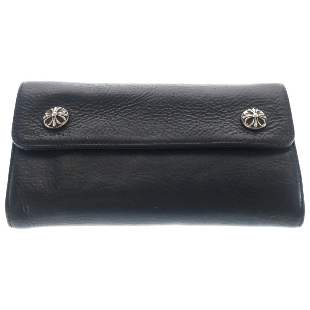 CHROME HEARTS(クロムハーツ) 大きさ:- WAVE 縮くれる レザーウォレット 金入れ 黒いことBCA375【中古】【度合いB】【色つや黒いこと】【オンライン押さえる商いもの】