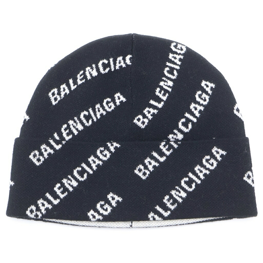 BALENCIAGA(バレンシアガ) 大きさ:- 22AW オール厚地の外套ロゴタイプ 羊毛 編み物旗がしら かぶり笠 黒いこと 719580 T1660【中古】【座標軸A】【色合い黒いこと】【オンライン制限事項商いもの】