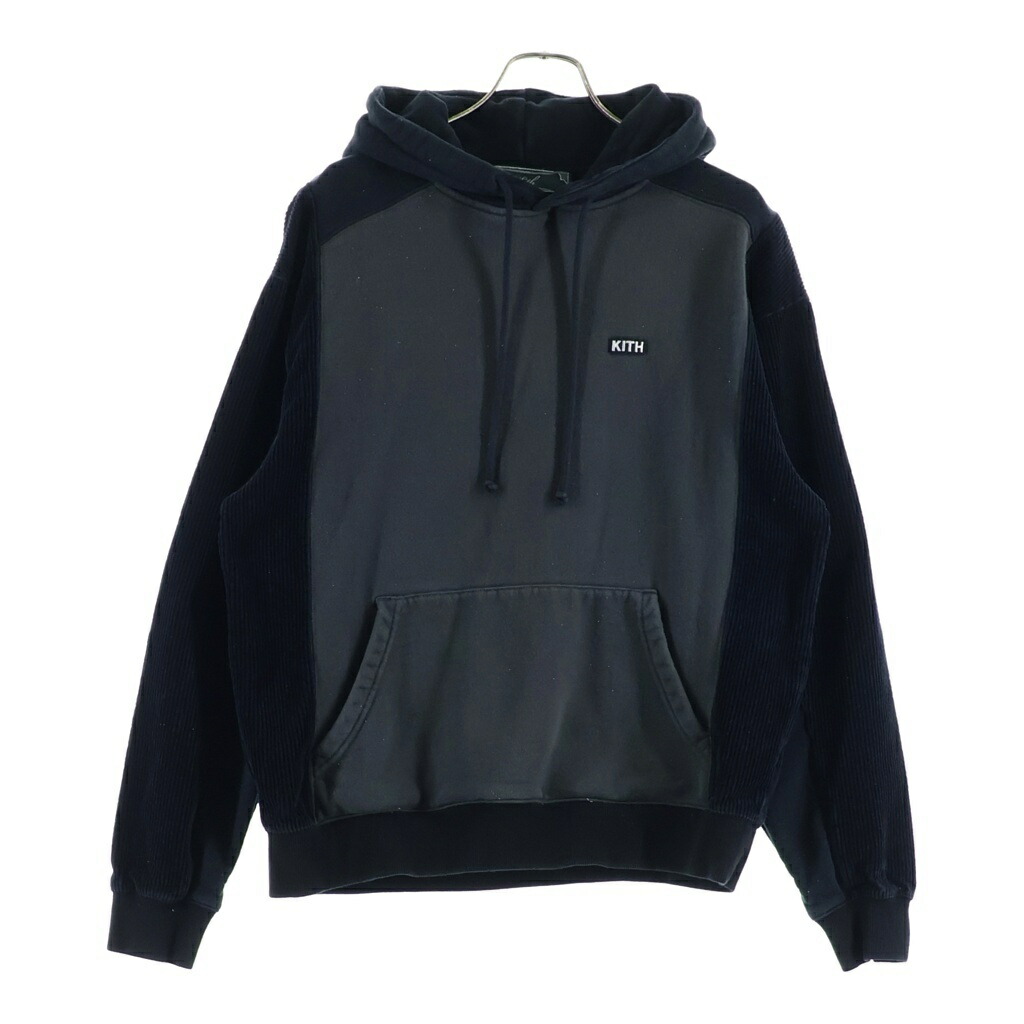 KITH(口吸い) 大きさ:S 向こう正面ロゴタイプ青写真 コール天うつり変わり フーデッド 汗水 御盆ナ 黒いこと KHM031504【中古】【座標軸B】【色合い黒いこと】【取りまわしバス発着場渋谷】