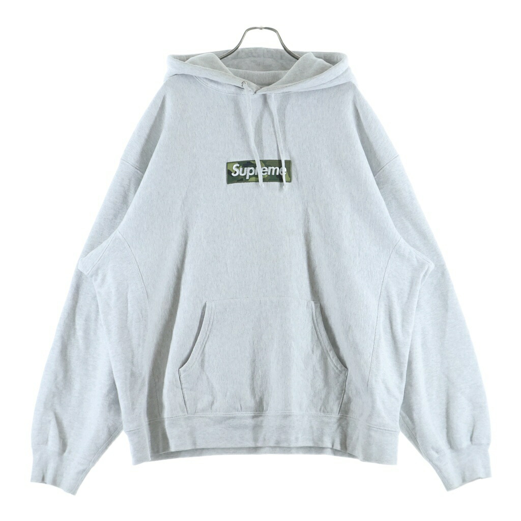 SUPREME(シュプリーム) 大きさ:XXL 23AW Box Logo Hooded Sweatshirt 合鴨柄ボックス席ロゴタイプ フーデッドプルオーバースウェットシャツ パーカー 薄墨色【中古】【度合いB】【色つや薄墨色】【取りまわしバス発着場原宿】