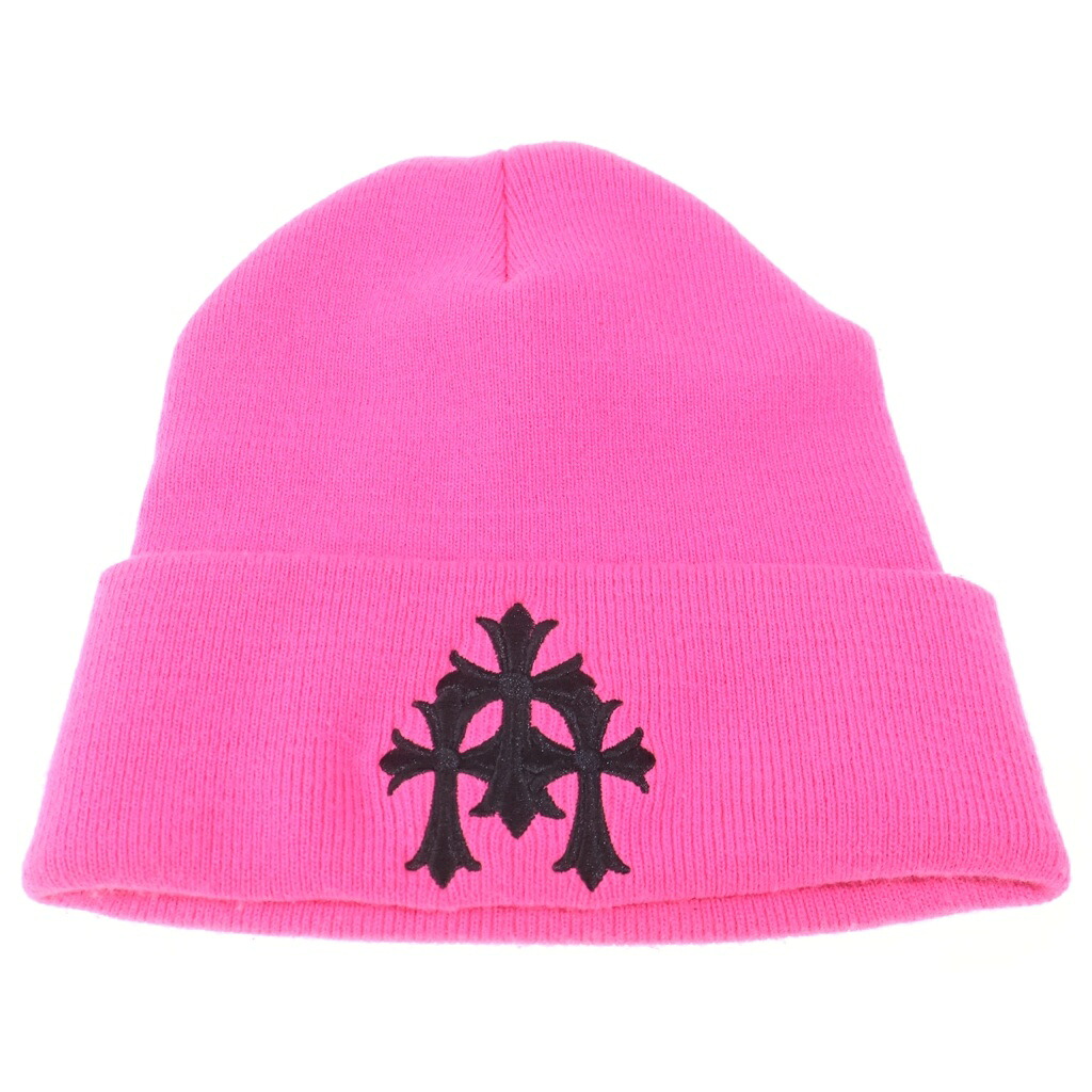 CHROME HEARTS(クロムハーツ) 大いさ:os Cemetery Cross Beanie Neon Pink セメタリークロスパッチ ビーニー 編み物帽 サクラ色【中古】【座標軸A】【色合いサクラ色】【取りまわしバス発着場渋谷】