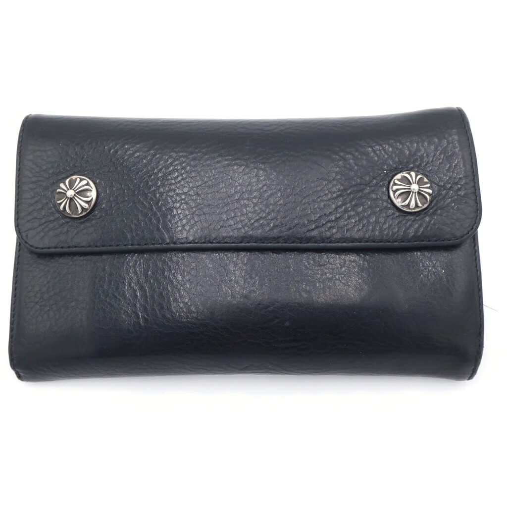 CHROME HEARTS(クロムハーツ) WAVE 縮くれる レザーウォレット 銭入れ 黒いことBCA375【中古】【座標軸B】【色合い黒いこと】【取りまわしバス発着場渋谷】