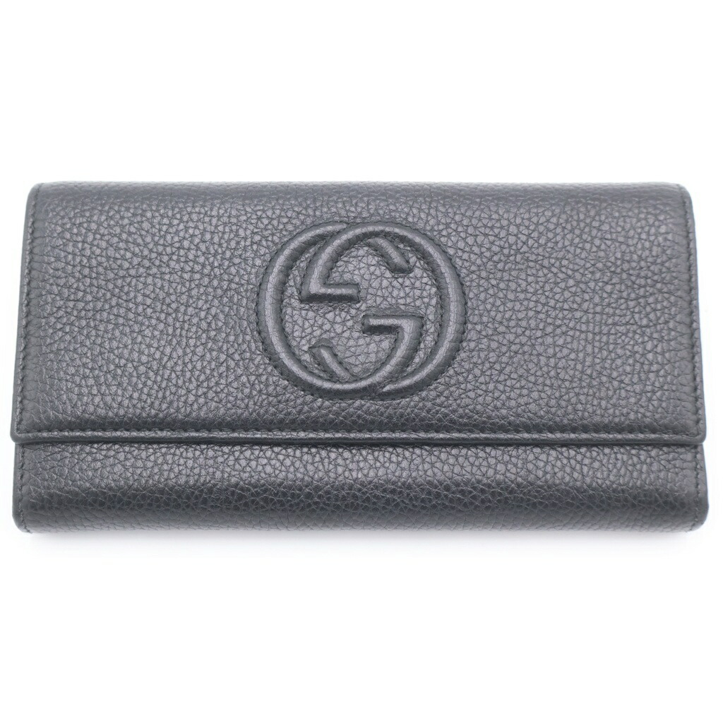 GUCCI(グッチ) インターロッキング G レザーロングウォレット 長紙入れ 黒いこと【新古品/中古】【座標軸S】【色つや黒いこと】【取りまわしバス発着場新宿】