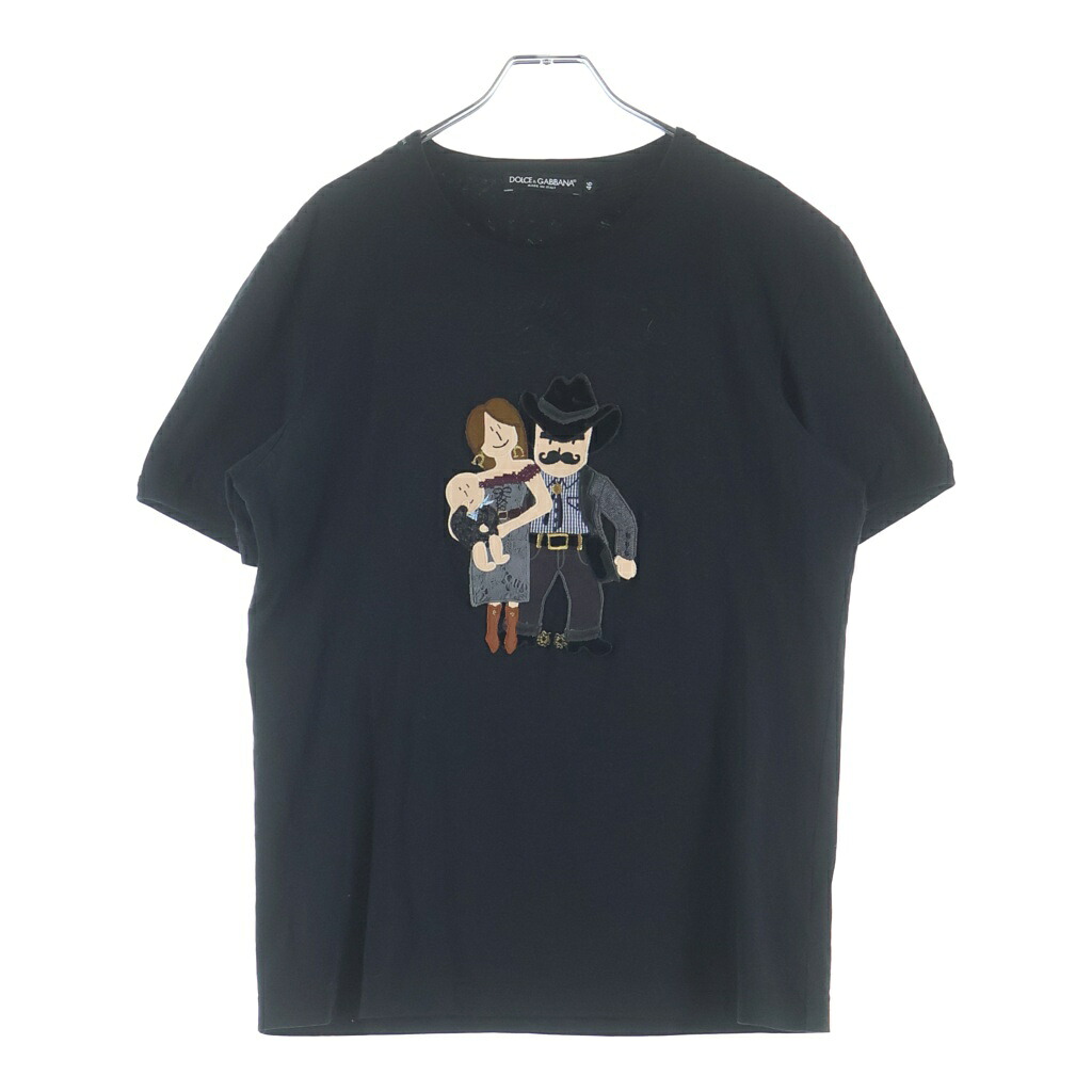 DOLCE \u0026 GABBANA(ドルチェアンドガッバーナ) 大きさ:46 フロントカウボーイパッチ 労働者の一団のど首半袖カットソープルオーバー 黒いこと【中古】【座標軸B】【色合い黒いこと】【取りまわしバス発着場新宿】