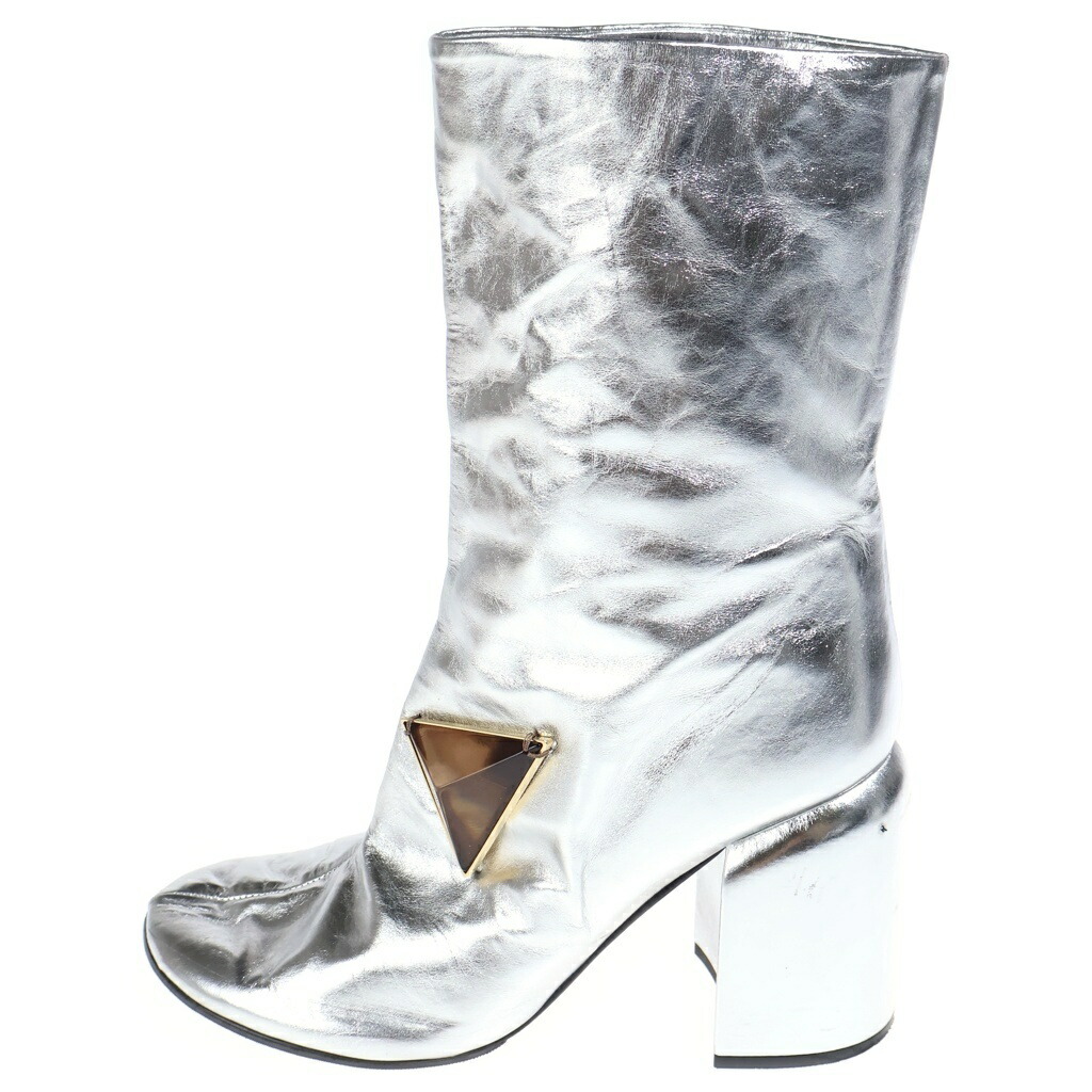 JIL SANDER(ジルサンダー) サイズ:38 Ankle Boots トライアングル装飾 レザー ブーツ シルバー【中古】【程度B】【カラーシルバー】【オンライン限定商品】|ブランド買取・販売 BRING