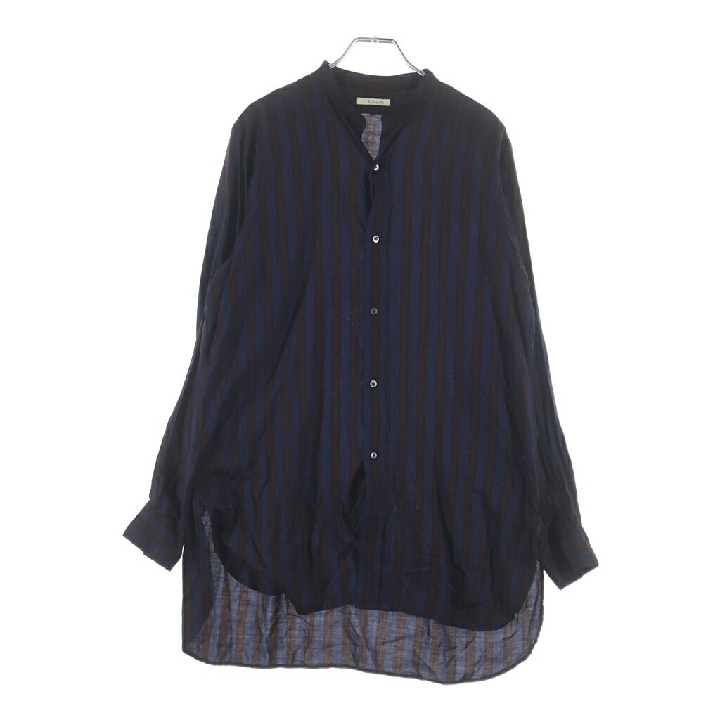 HEUGN(ユーゲン) 大きさ:1 ROB WINE STRIPE テンセルストライプバンドカラーシャツ 米国海軍/赤銅色 SHIRT077【中古】【座標軸B】【カラーネイビー】【オンライン制限事項商いもの】