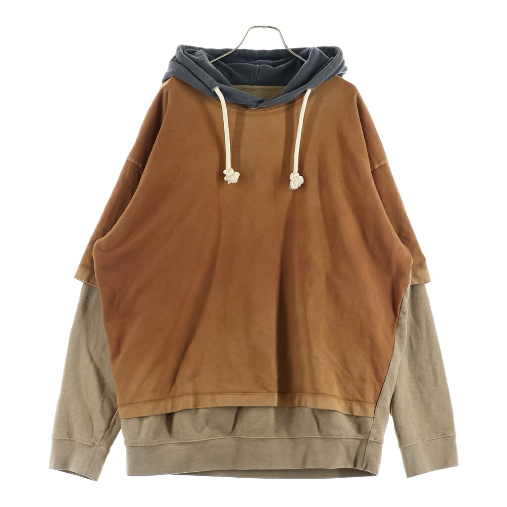 MM6 Maison Margiela(エムエムシックスメゾンマルジェラ) サイズ:44 OVERSIZED LAYERED GARMENT-DYED HOODIE ドッキングプルオーバーパーカー ブラウン S50GU0092 STJ286【中古】【程度A】【カラーブラウン】【取扱店舗原宿】|ブランド買取・販売 BRING