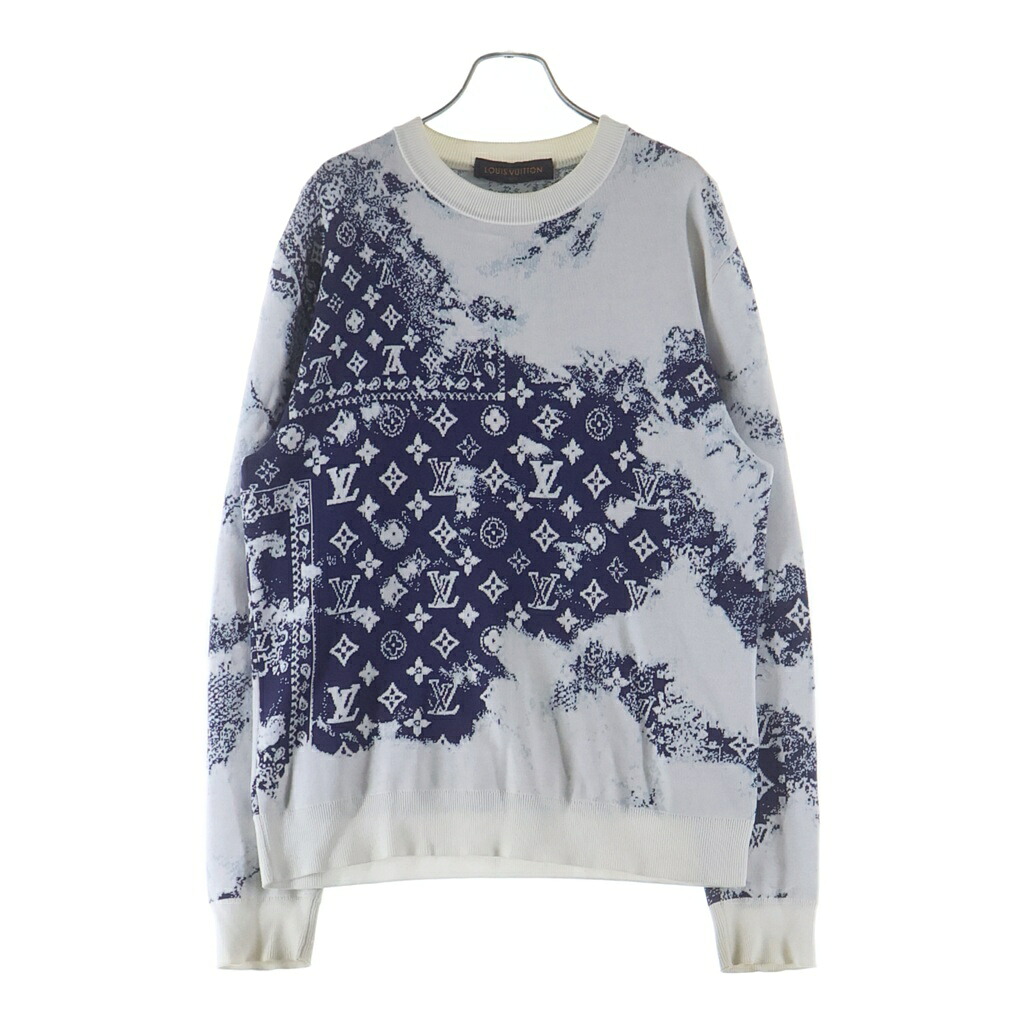 LOUIS VUITTON(ルイヴィトン) サイズ:XS 22AW モノグラム バンダナ ジャガード クルーネック プルオーバー 長袖ニット セーター ホワイト/ブルー RM222M JL4 HNN24W【中古】【程度B】【カラーホワイト】【取扱店舗BRING有楽町マルイ店】|ブランド買取・販売 BRING