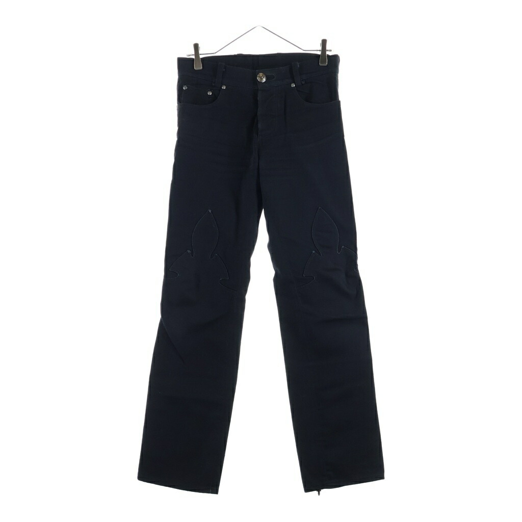 CHROME HEARTS(クロムハーツ) 大きさ:28 OLD FLEURKNEE DNM PANTS 年寄りの フレアニー 裾ダガージップ ジーンズズボン下 黒いこと【中古】【度合いB】【色つや黒いこと】【取りまわしバス発着場BRING亜米利加村店】