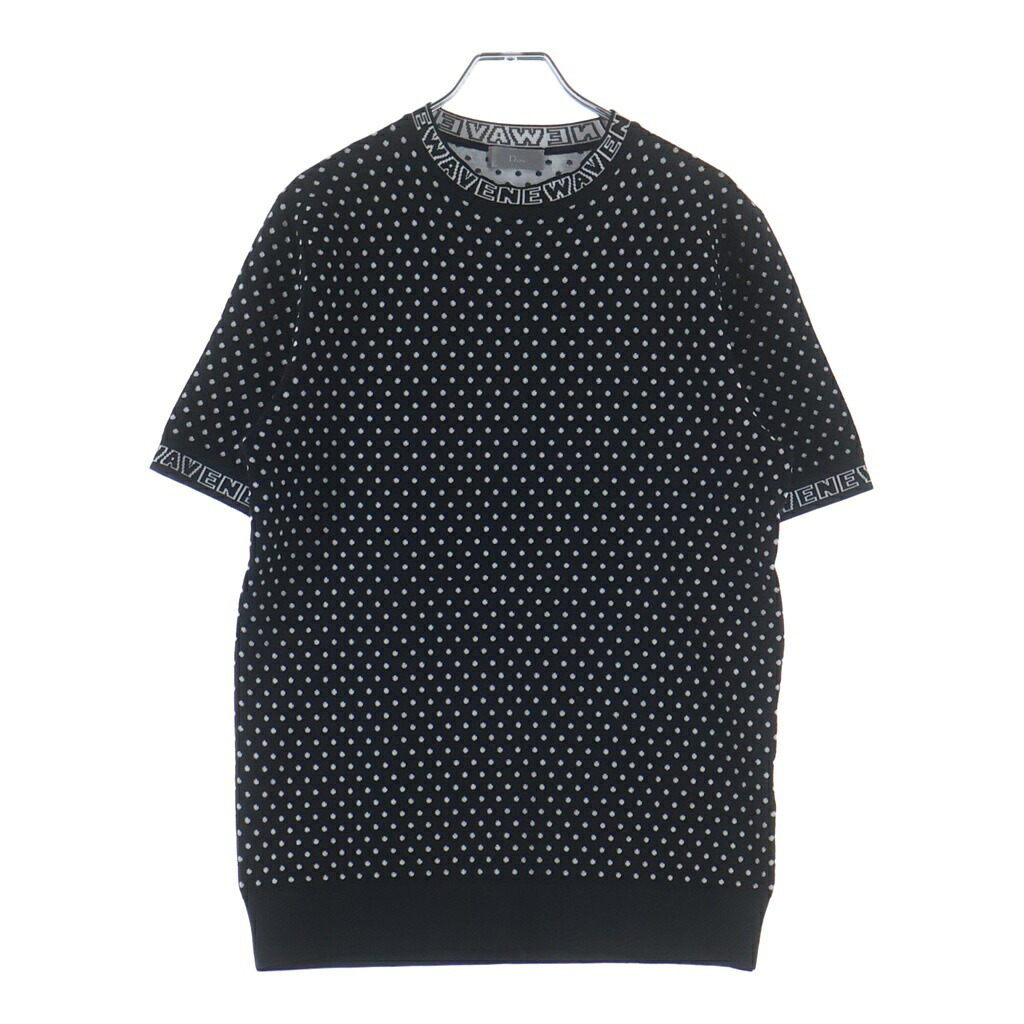 Dior HOMME(ディオールオム) 大きさ:XS NEWAVE 前衛派 リブロゴ 一点 総柄 羊毛 半袖 編み物プルオーバー 黒いこと 733M633ZT649【中古】【度合いB】【色つや黒いこと】【オンライン押さえる商いもの】