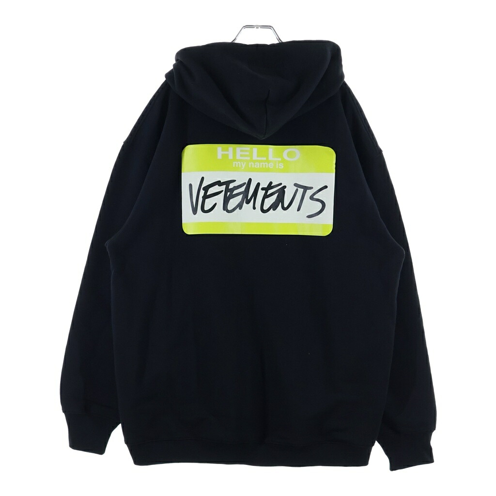VETEMENTS(ヴェトモン) 大いさ:M MY NAME IS VETEMENTS ZIP UP HOODIE マイネームイズヴェトモン ジップアップパーカー 黒いこと UA53固定ディスク200B【中古】【度合いA】【色合い黒いこと】【取りまわしバス発着場BRING WASTE_NOT】 メンズファッション-パーカー-トップス
