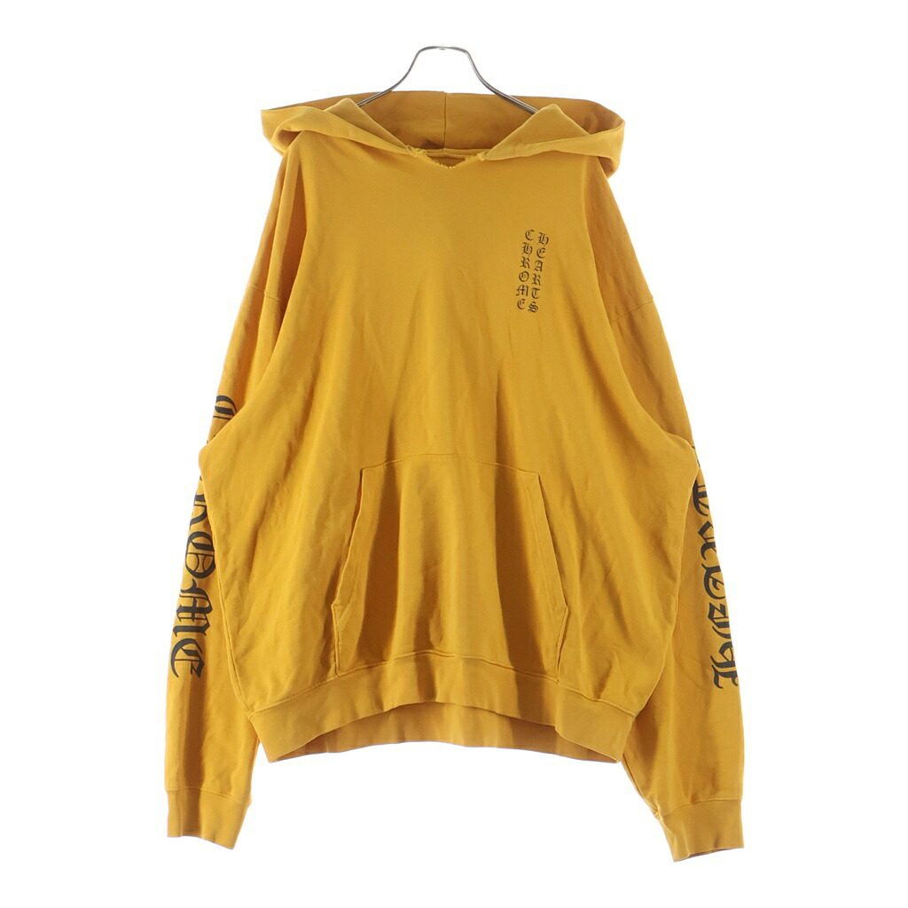 CHROME HEARTS(クロムハーツ) 大きさ:XL SWTSHRT PLVR スリーブロゴプリントプルオーバーパーカー フーディ 洋芥子【中古】【度合いB】【色つや黄色】【取りまわしバス発着場OneStyle原宿店】