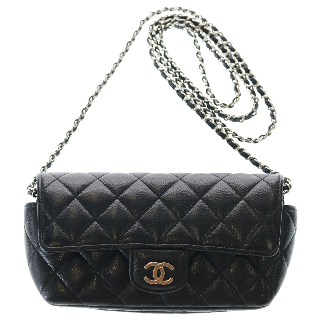 CHANEL(シャネル) キャビア人はだ マトラッセ なめし革 チェーン店肩先 アイウェアケース 黒いこと AP2044 31番台【中古】【座標軸B】【色つや黒いこと】【取りまわしバス発着場BRING心斎橋店】