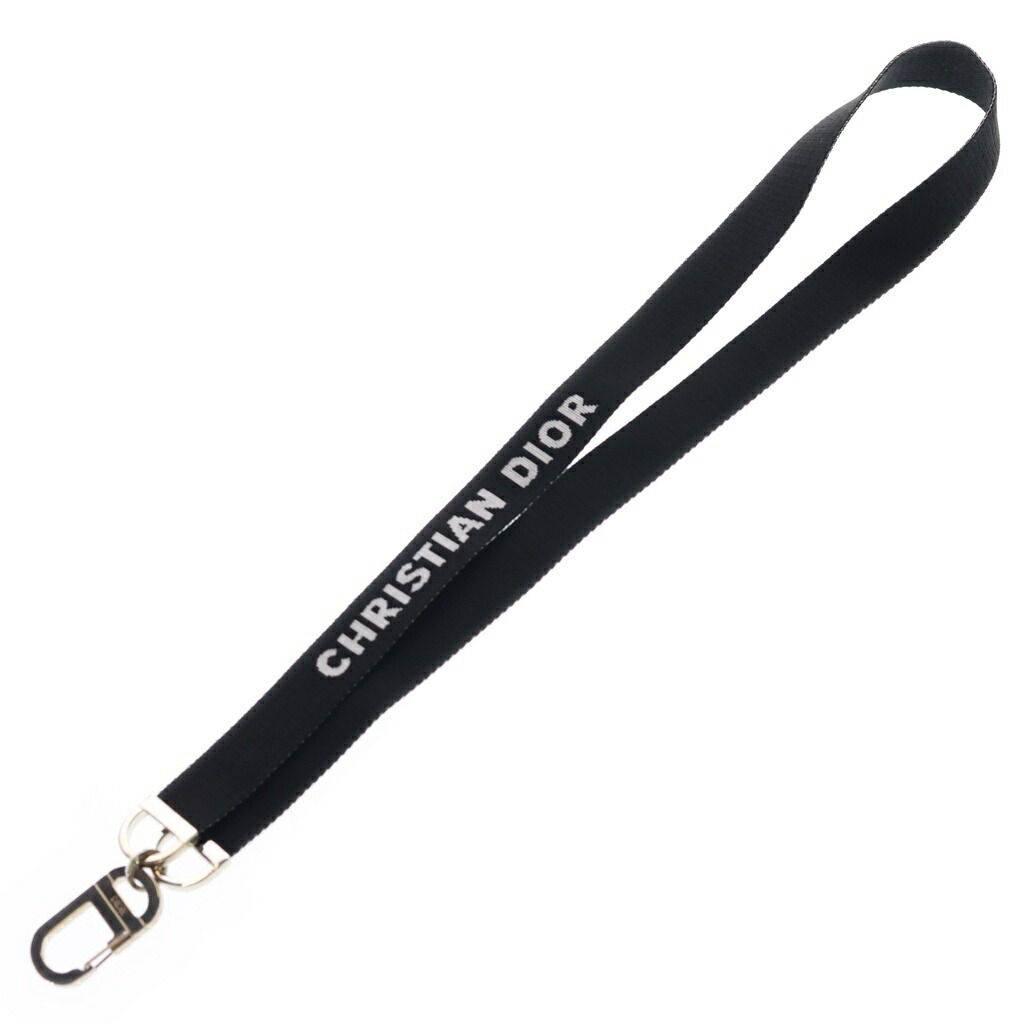 DIOR(クリスチャンディオール) CDロゴタイプ カラビナ ネックストラップ 黒いこと/しろがね色【中古】【座標軸B】【色合い黒いこと】【取りまわしバス発着場新宿】