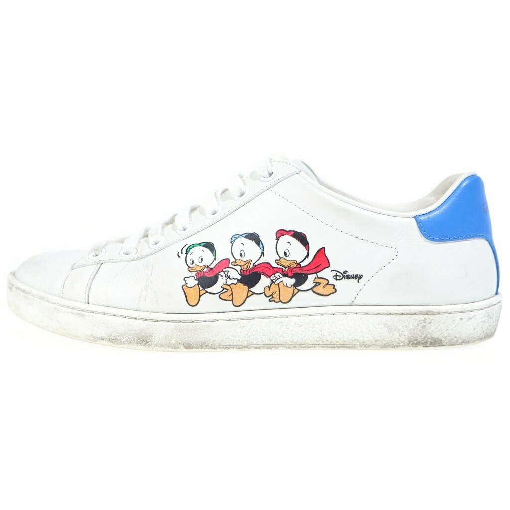 GUCCI(グッチ) 大きさ:37.5 ×Disney Ace ウォルトディズニー はやりっ児 ヒューイ デューイ ルーイ 刷り上げる なめし革 ローカットシューズ スニーカー 白いこと/点火装置青色 649400【中古】【座標軸B】【色合い白いこと】【オンライン制限事項商いもの】